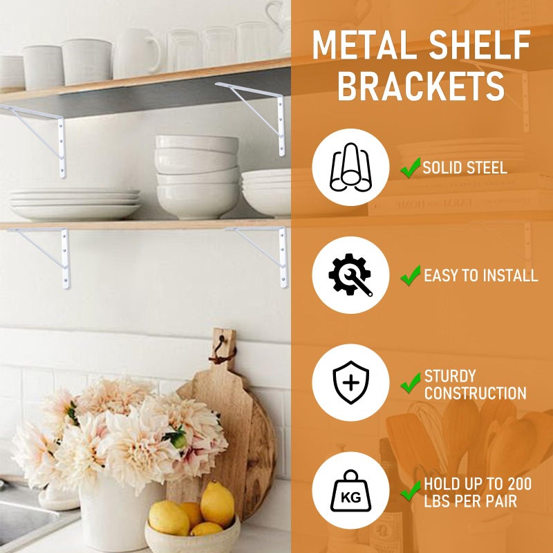 HOME MASTER HARDWARE 10 x 8 inch Metal Shelf Brackets, 90Â° Triangle L-Bracket, Wall Mount Supports for Floating Shelves w/ Screws, White 10-Pack - Image 2